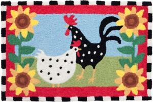 Jellybean Funky Chickens Hen Rooster Sunny Sunflowers Rug 30 X 20 Inches