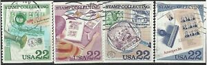 U.S. A. Stamps: 1986 Stamp Collecting, SC 2201a Strip of 4 Used,  Off Paper