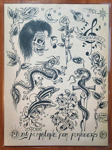 1989 Mike Rollo Malone Traditional Vintage Style Tattoo Flash Sheet Paul Rogers