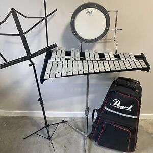 Pearl 32 Note Xylophone Bell Student Percussion Kit w/ Stand Drum Pad And Case