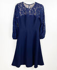 Eliza J Size 4 Navy Blue Lace Sleeve Dress Knee Length
