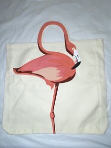 Pink Flamingo Cotton Canvas Tote Bag Adorable 3 inch  Handle Formed by Neck