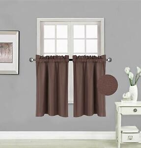 2PC LINED BLACKOUT PANELS KITCHEN SMALL WINDOW CURTAIN TIER 24