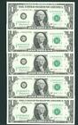 ((FIVE CONSECUTIVE)) $1 1963 B ((CHOICE CU)) (JOSEPH BARR) Federal Reserve Note