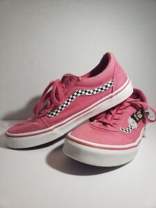 Vans Girls Ward Pink Check Stripe Butterflies Lace Up Low Top Skate Shoes Size 6