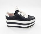GEORGE J LOVE Black White Striped Platform Leather Sneaker Shoes Size 6.5