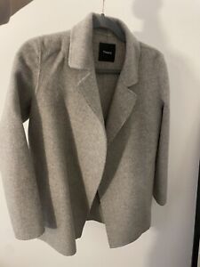 THEORY CLAIRENE NEW DIVIDE GRAY OPEN-FRONT WOOL CASHMERE JACKET (SIZE P)