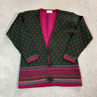Vintage Pendleton Cardigan Sweater Women's Knit Wool Green Pink Small