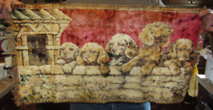 Vintage 5 dogs with fringe tapestry  Wall Hanging.  32 1/2