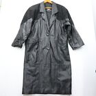 Vintage Greg Bell Black Leather Trench Coat Jacket Size M Long Paisley