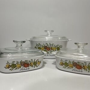 Vintage Corning Ware Spice of Life 6pc Set Casserole Dishes A-3-B/A-1-B With Lid