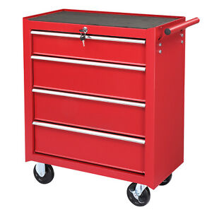 New Listing4-Drawer Rolling Tool Chest with Lock & Key Tool Storage Cabinet with Wheels NEW