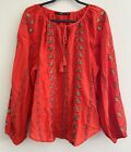 Hazel Haze Peasant Top Blouse Boho Embroidered Red Yellow XL Extra Large NEW