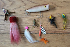 VINTAGE FISHING LURES Metal, Wood, Plastic, Rubber, Hair LOT (7)  Old Lures