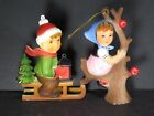New Listing2 Vintage Hard Plastic Christmas Ornaments Lot Hong Kong Girl Tree Boy B3730