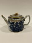 Antique Chinese Qing Qianlong 18th C Canton Porcelain Teapot In blue, White MINT