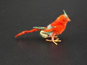 Vintage Christmas Chenille Red and White Bird Ornament 1 7/8