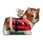 Old World Christmas Glass Ornament, Holly Hat Corgi Puppy (With OWC Gift Box)