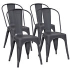 Set of 4 Dining Chairs Metal Industrial Kitchen Chair Stackable Tolix Seat Black