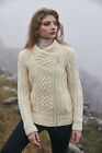 SAOL Cable Knitted Cardigan Women's 100% Merino Wool Irish Aran Zipper Jacket
