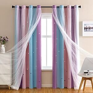 New Listing Rainbow Bedroom Curtains for Kids Room Decor, Blackout W34×L63× 1P Pink Purple