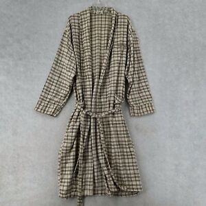 VTG Ralph Lauren Polo Flannel Bath Robe Mens L/XL Black Tan Plaid Cotton