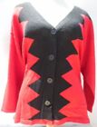HELEN HSU LADIES SIZE L STRETCHABLE BLACK/RED KNIT BUTTONED SWEATER TJ335