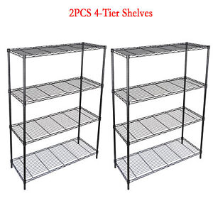 2PCS 4-Tier Metal Wire Shelf Rack Storage Shelving Unit Organizer for Kitchen