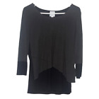 Sunday Women's Large Shirt Gray Black Asymmetrical Hem 3/4 Sleeve Blouse Stretch