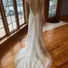 White Silver Beads Embroidery Open Back Chiffon Bridal Gown Wedding Dress Size 6