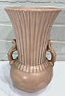 New ListingVintage Pottery Trophy Vase Pink Salmon Handled Urn Unmarked Hollywood Regency