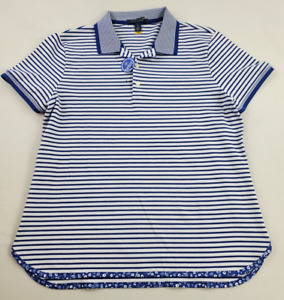 RALPH LAUREN Polo women shirt tailor fit wicking white blue stiped sz L $98