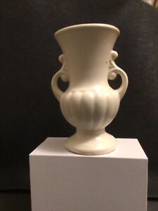 SHAWNEE ART POTTERY Urn Vase White Matte Double Scroll  Handles 1940s @ 8”