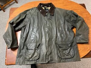 MENS USED BARBOUR BEDLAE DARK GREEN WAXED OUTDOOR JACKET SIZE 48 2XL