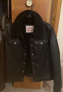 black levis Faux leather bomber jacket Fur Collar Sz S
