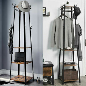 Heavy Steel Frame Coat Stand 4-Ladder Clothes Rail Hat Bag Rack Hooks Shelf Hold
