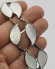 Vtg MEKA Denmark Scandinavian 925 silver white guilloche enamel leaf necklace