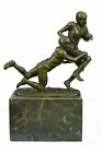 Two Football Player ball running Cast Bronze VINTAGE stand trophy award 9