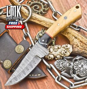 Custom Hand Forged Skinner Knife Twist Damascus Olive Wood Hunter Bushcraft