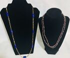 Lot of 2 Vintage Necklaces Double Strand Iridescent Purple & Art Glass w/ Chain
