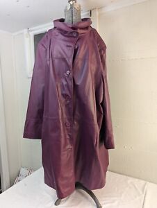 Purple Leather Trench Coat geniune long Oversized Maxi Jacket XXL 34W