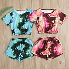 2PCS Toddler Kids Baby Girls Clothes Tie-Dye Tops + Shorts Outfits Set