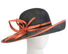 Large Wide Brim Black & Orange Sinamay Ladies Racing Hat 100% Australian Seller