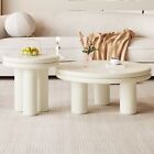 GUYII Nesting Coffee Table Set 2 Pieces Living Room Table Sets Cream White Table