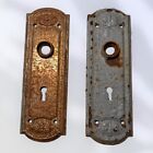 Antique Lot Of 2 Matching Keyhole Iron Victorian Door Knob Back Plates 7.5”