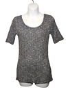 Free Kisses Knit Blouse Womens Size Jr L Short Sleeve Scoop Neck Gray Stretch