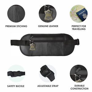 Black Leather Travel Fanny Pack Money Hidden Belt Waist Sport Hip Bag