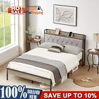 Full Upholstered Bed Frame With Charging Station Full Size,Storage Headboard NEW