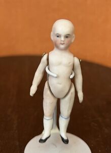 New ListingTINY Antique German Miniature All Bisque Solid Dome Doll Jointed Painted Eyes 3