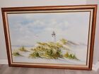 New ListingVintage Original Oil Painting On Canvas Lighthouse Shore Dunes Framed & Signed